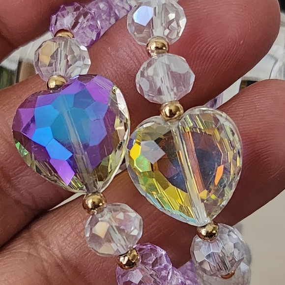 2 Crystal Glass Stretch Bracelet with AB Heart - Picture 3 of 7